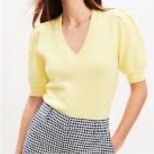 Loft Yellow V-Neck Puff Sleeve Sweater NWT Medium